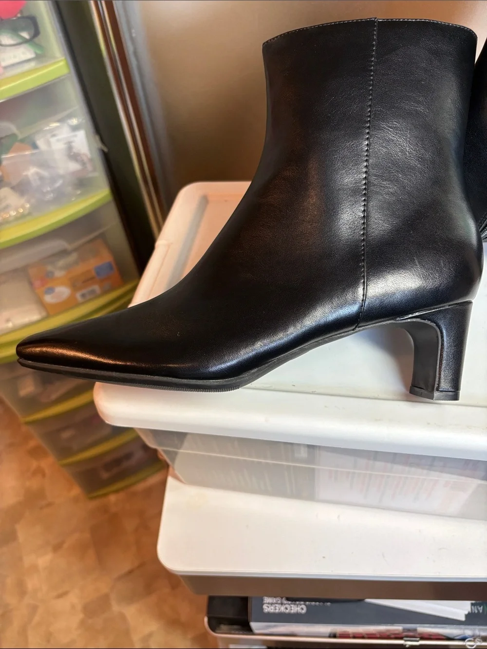A New Day Black Pointed-Toe Leather Ankle Boots